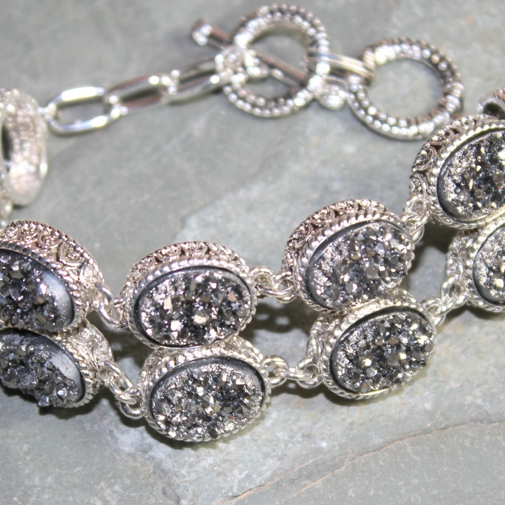 Vintage Style Silver Gray Grey Druzy Bracelet